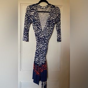 Elegant Blue and White Patterned Dress